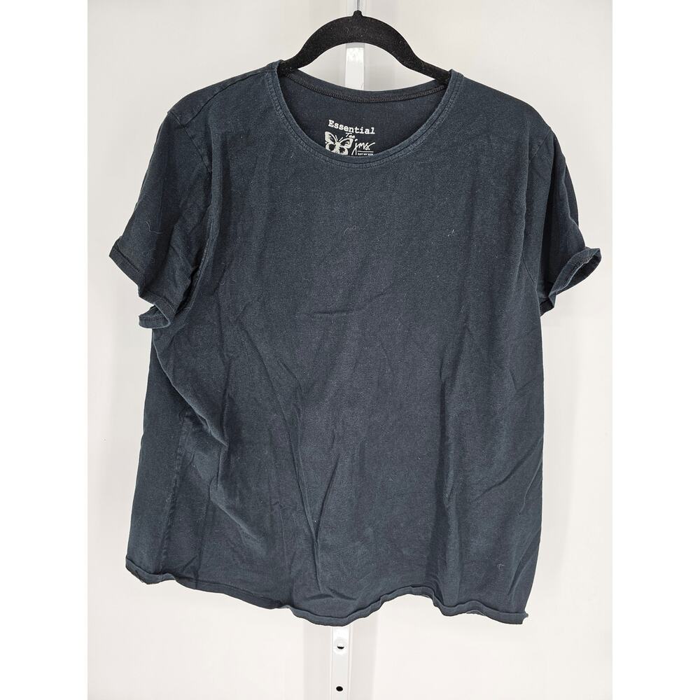 Essential Women's Round Neck Long Sleeve Black Casual Plain Tee Top Size 3X/3XG